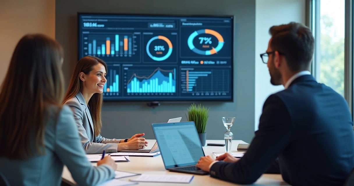 Vendedor B2B: Perfil, Funções e Estratégias Modernas 2 Profissional de vendas corporativo analisando dados em notebook em sala de reunião