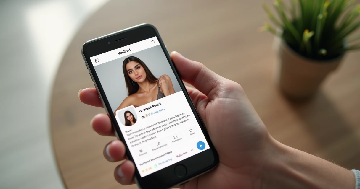 Tela de perfil de acompanhante verificado no celular 