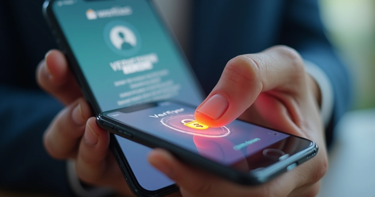 Tela de smartphone mostrando perfil verificado com selo, detalhe nos ícones de privacidade 