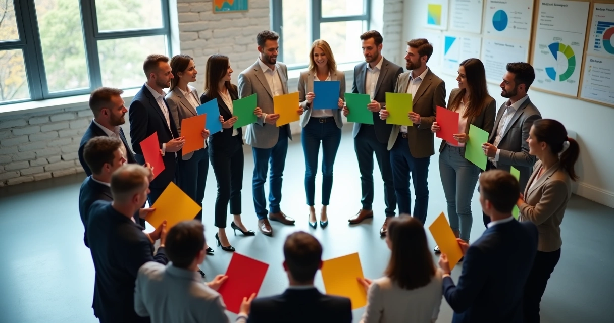 Perfis comportamentais DISC destacados em equipe reunida