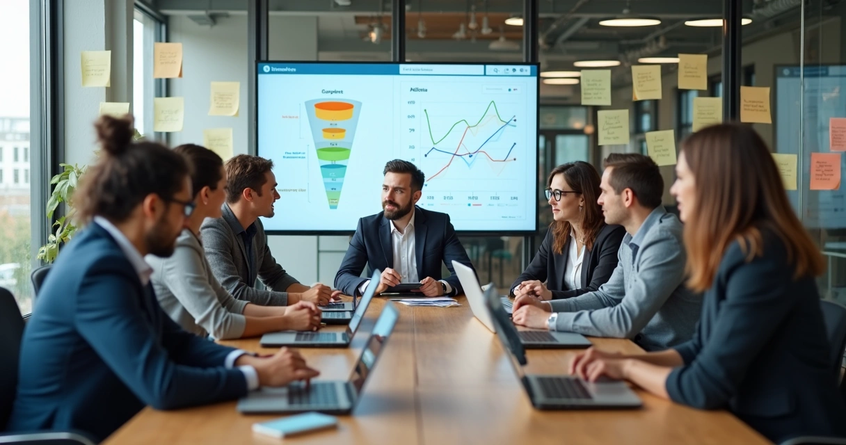 Equipe analisando performance de e-commerce em reuniões 