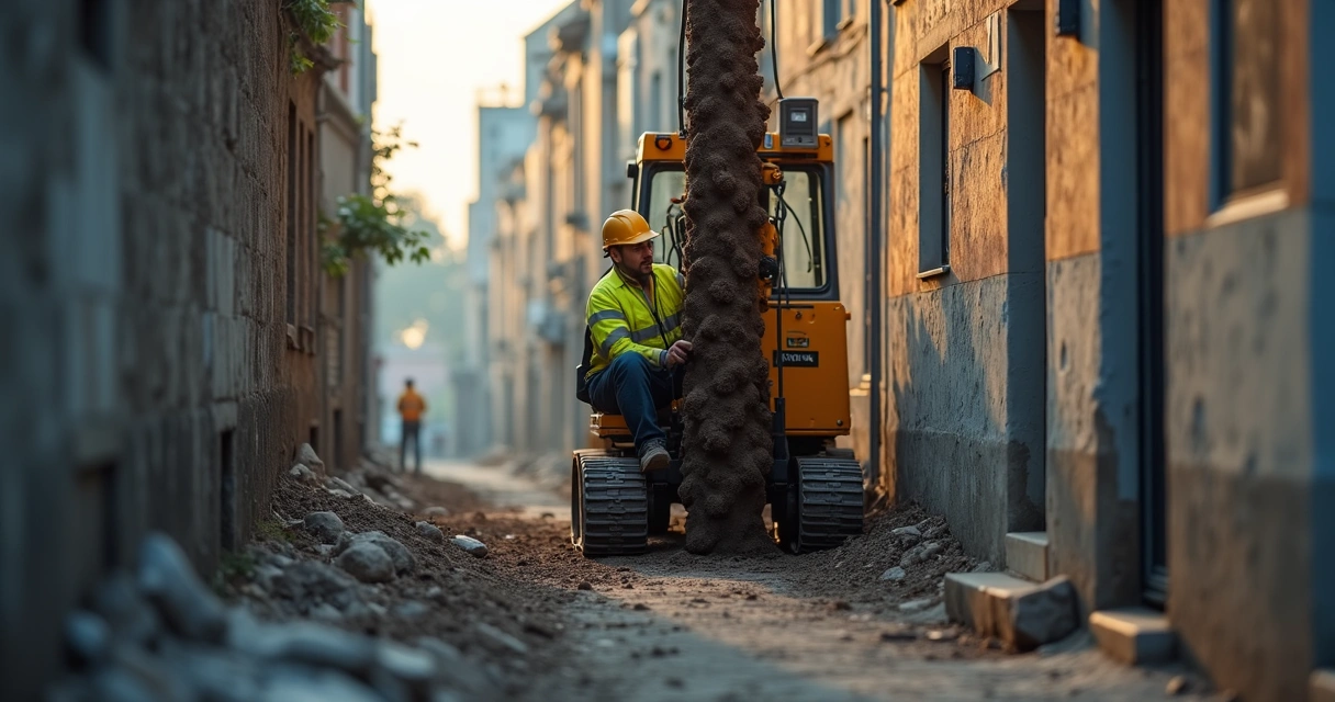 Perfuração de estaca raiz em espaço restrito urbano. 