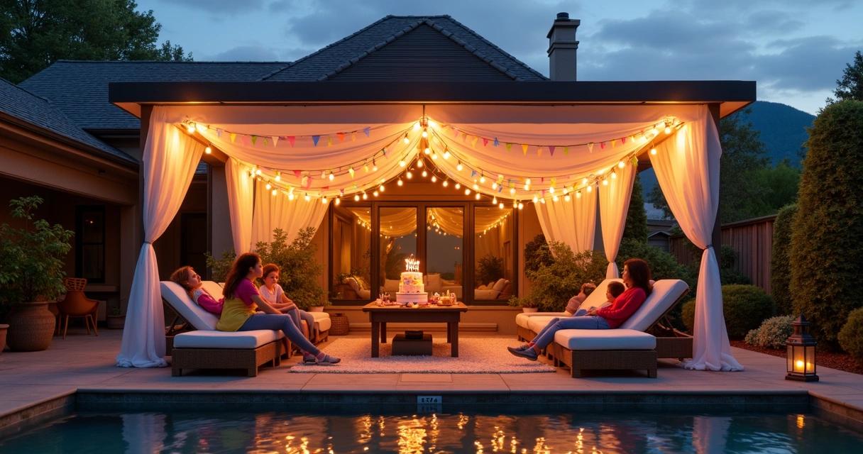 Birthday celebration under a pergola
