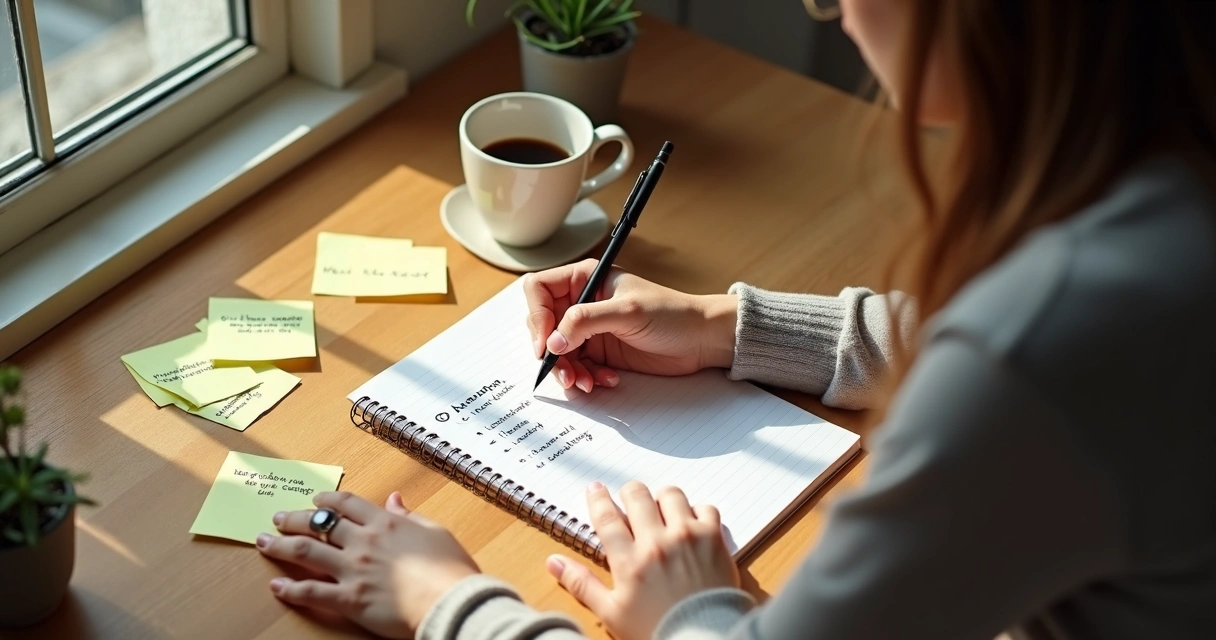 Pessoa escrevendo perguntas em um caderno sobre crenças limitantes emocionais 