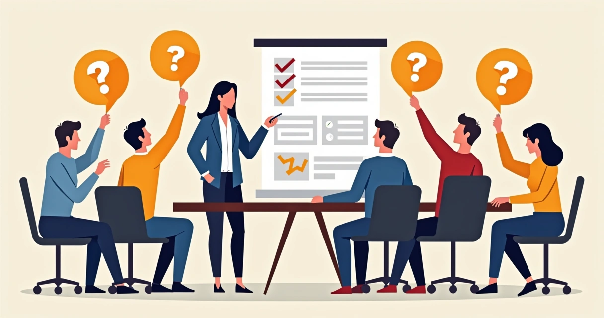 Empreendedores debatendo dúvidas sobre pitch deck em sala de reunião. 