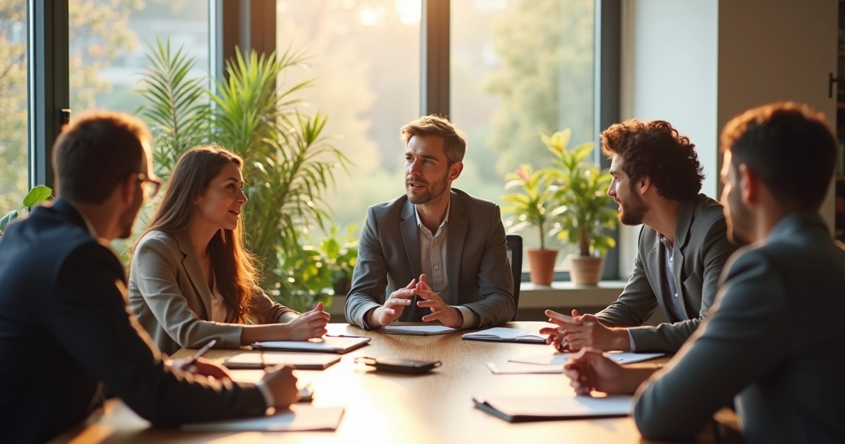 Profissionais discutindo durante reunião de trabalho 