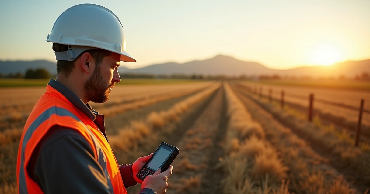 Engenheiro utilizando GPS para georreferenciamento rural 