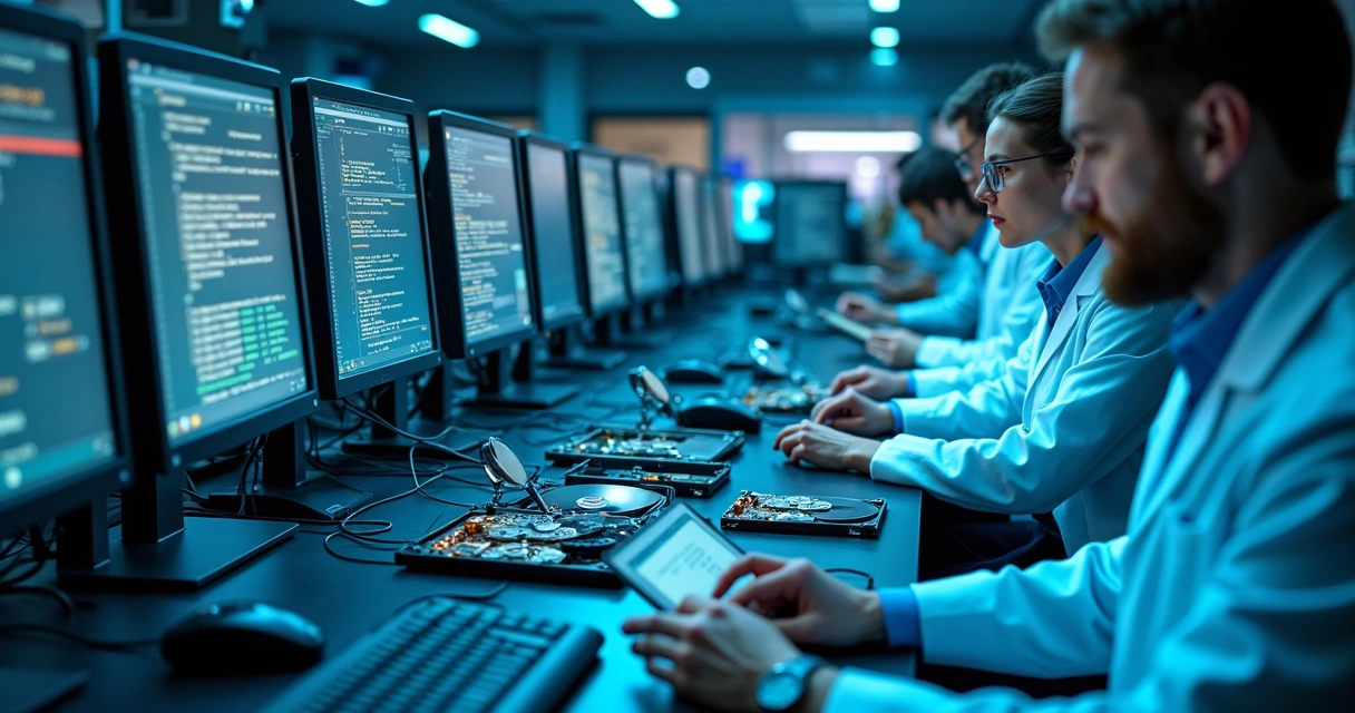 Equipamentos modernos de perícia digital no laboratório 