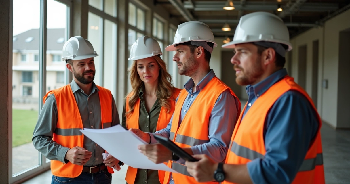 Equipe de engenheiros durante perícia em imóvel 