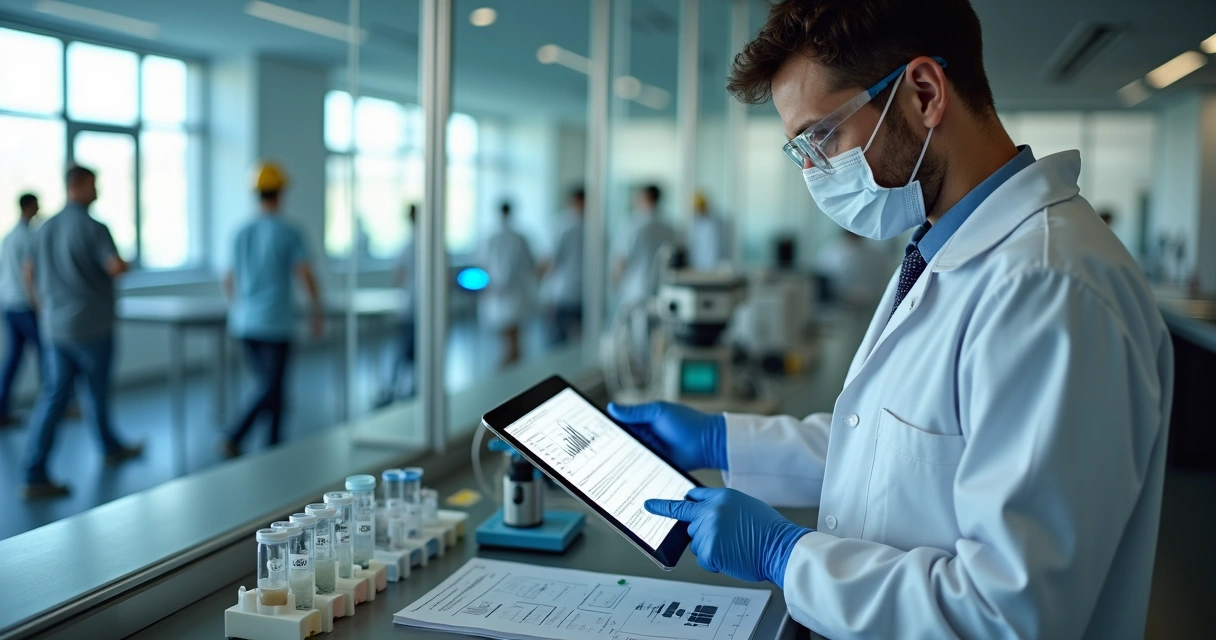 Perito analisa amostras de exame ocupacional em laboratório para insalubridade 