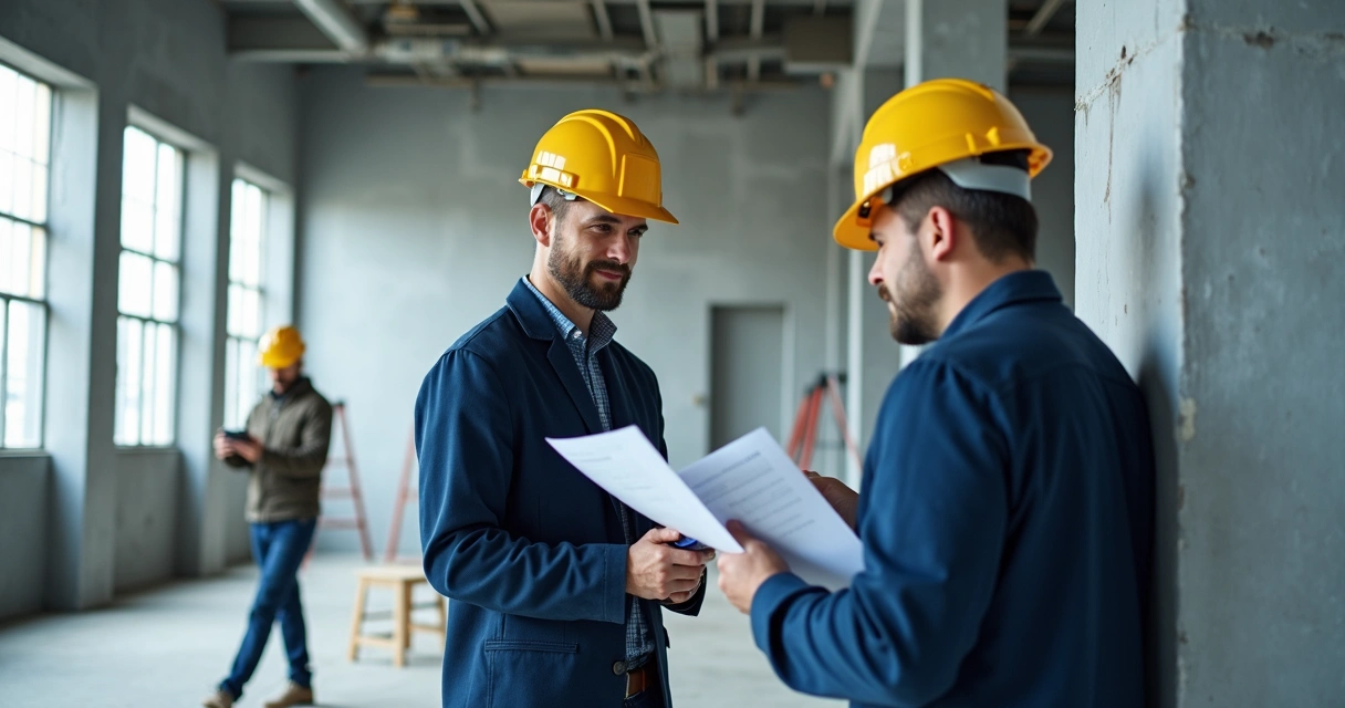 Equipe de engenheiros realizando inspeção predial com equipamentos 