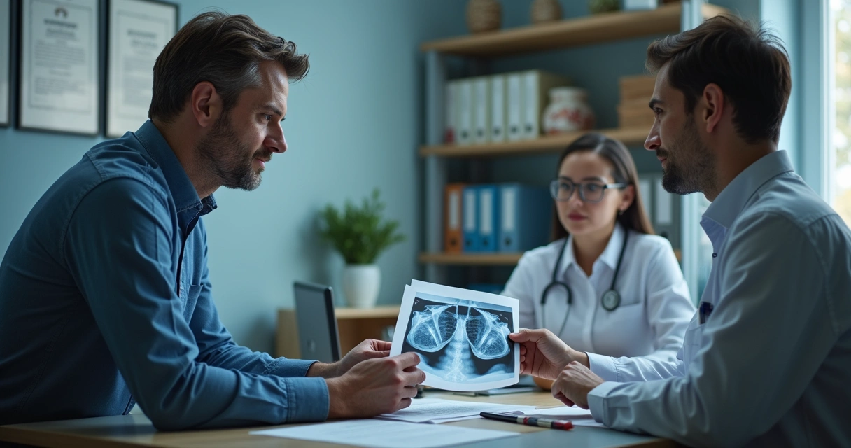 Pessoa em consulta médica segurando exames clínicos 