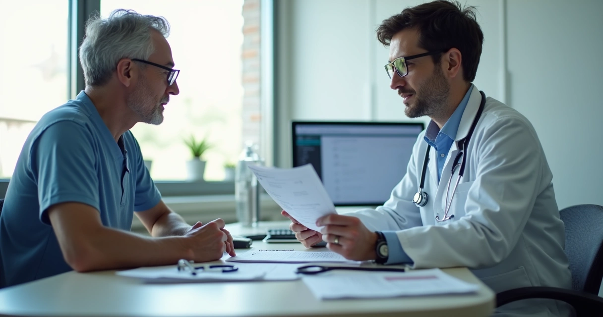 Pessoa em consulta médica sendo avaliada por um perito 