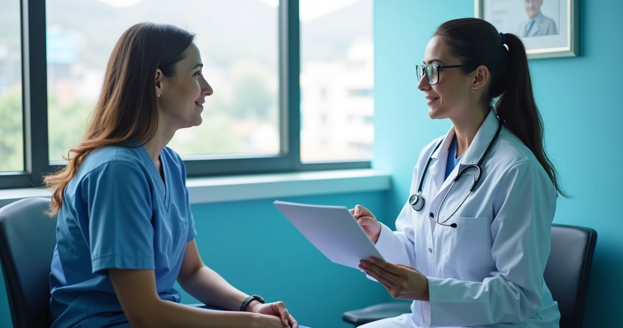 Perícia médica INSS com paciente e médico