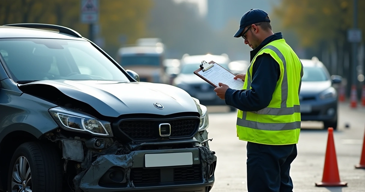 Inspetor analisando carro sinistrado 