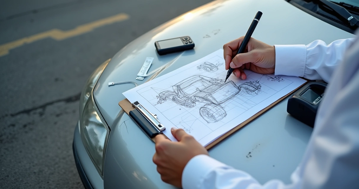 Perito desenhando croqui de acidente de trânsito 