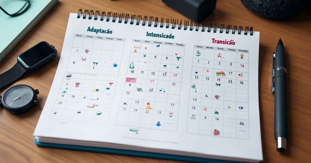 Ciclos de treino anotados em calendário 