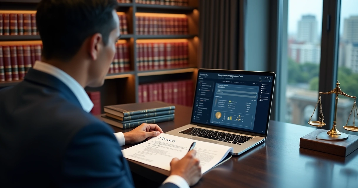 Perita judicial lendo um livro. Na capa do livro está escrito 