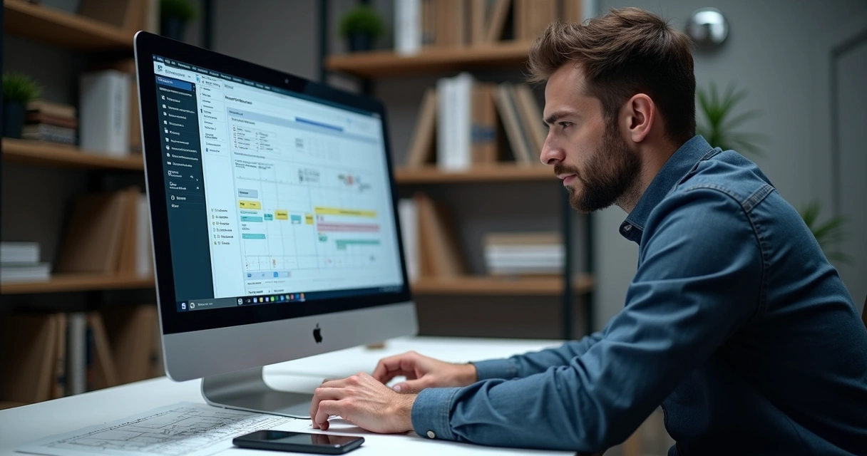Perito usando computador com plataforma de gestão pericial em nuvem 