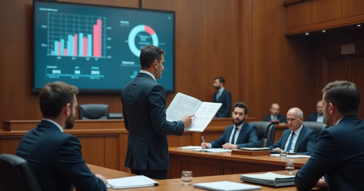 Profissional contador falando em audiência judicial 