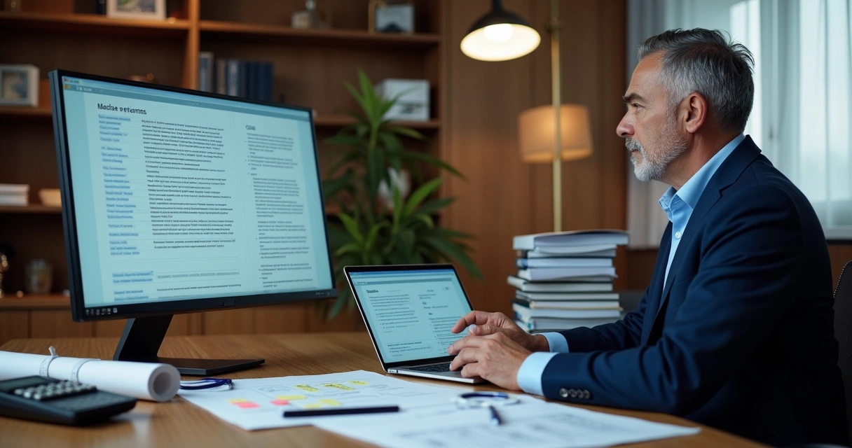 Perito judicial analisando quesitos técnicos em laudo pericial na tela do computador 