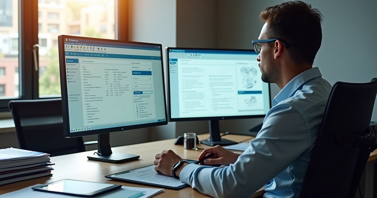 Perito usando sistema digital para analisar documentos grafotécnicos. 