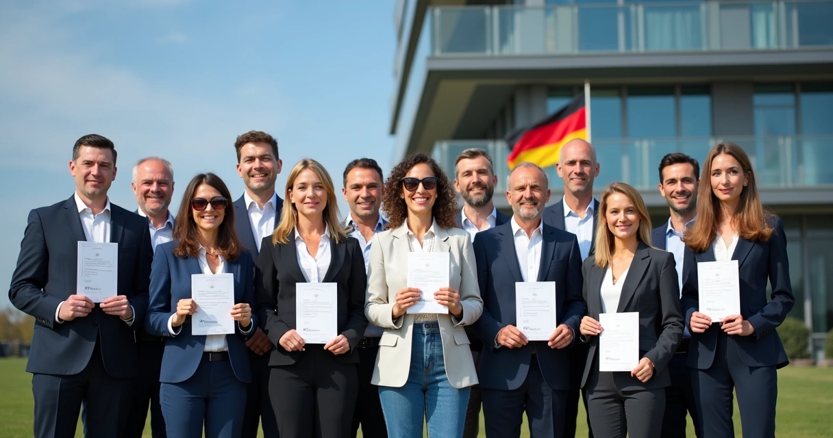 Diverse group holding German residence permits 