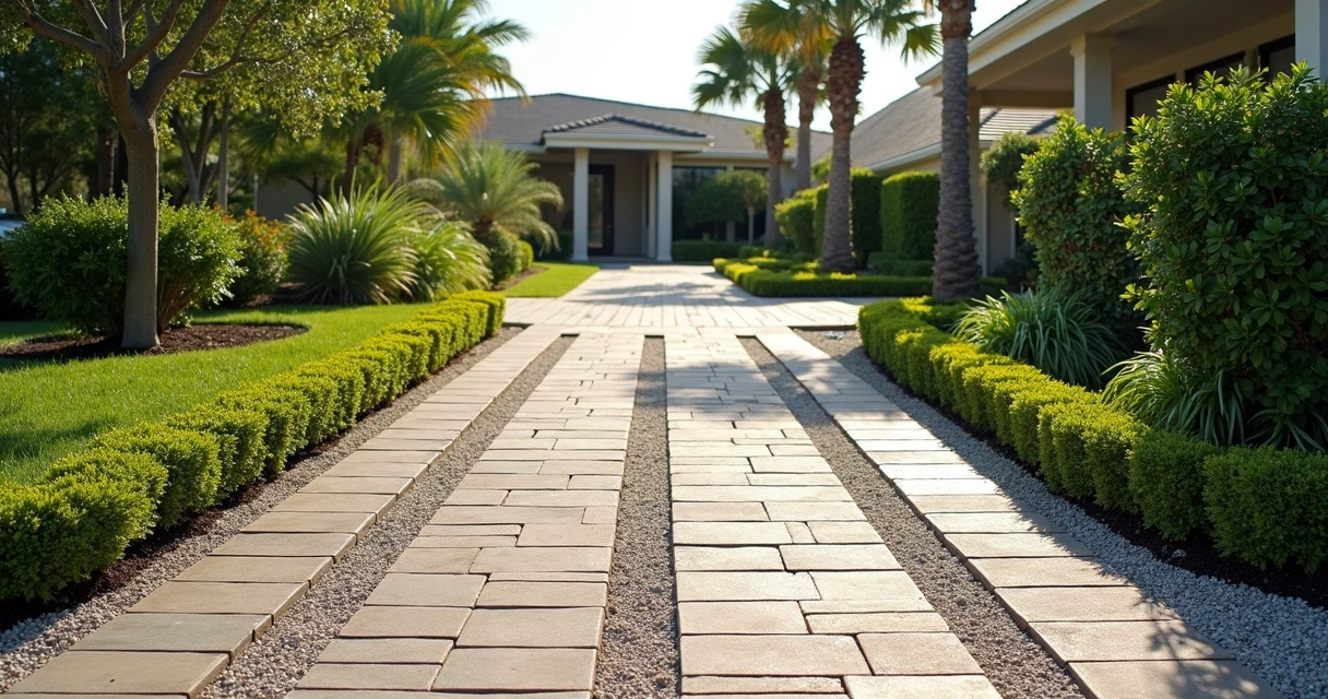 Permeable paver driveway integrating driveway and landscape in Central Florida