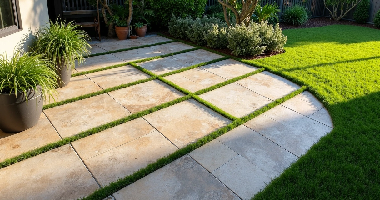 Permeable paver patio with grass-filled joints in Central Florida 