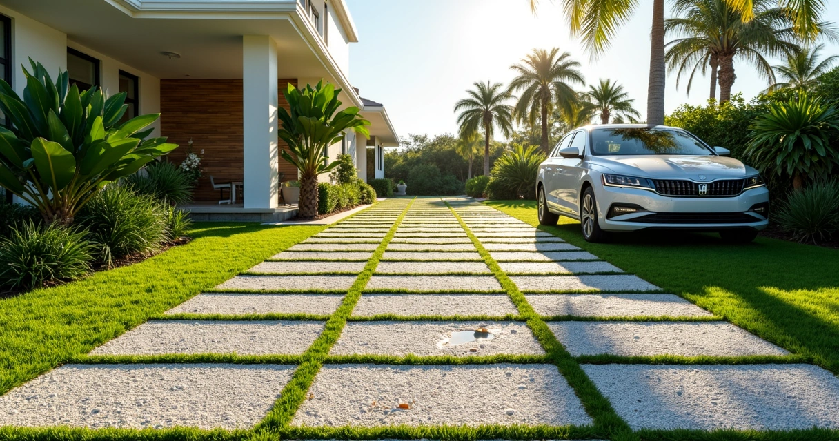 Permeable paver and turf grid driveway in Central Florida 