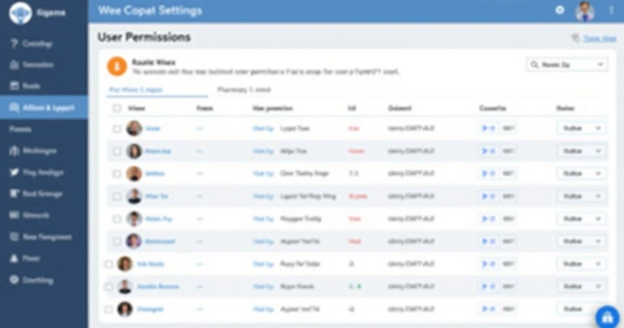 Interface de permissões para equipe técnica em sistema de gestão