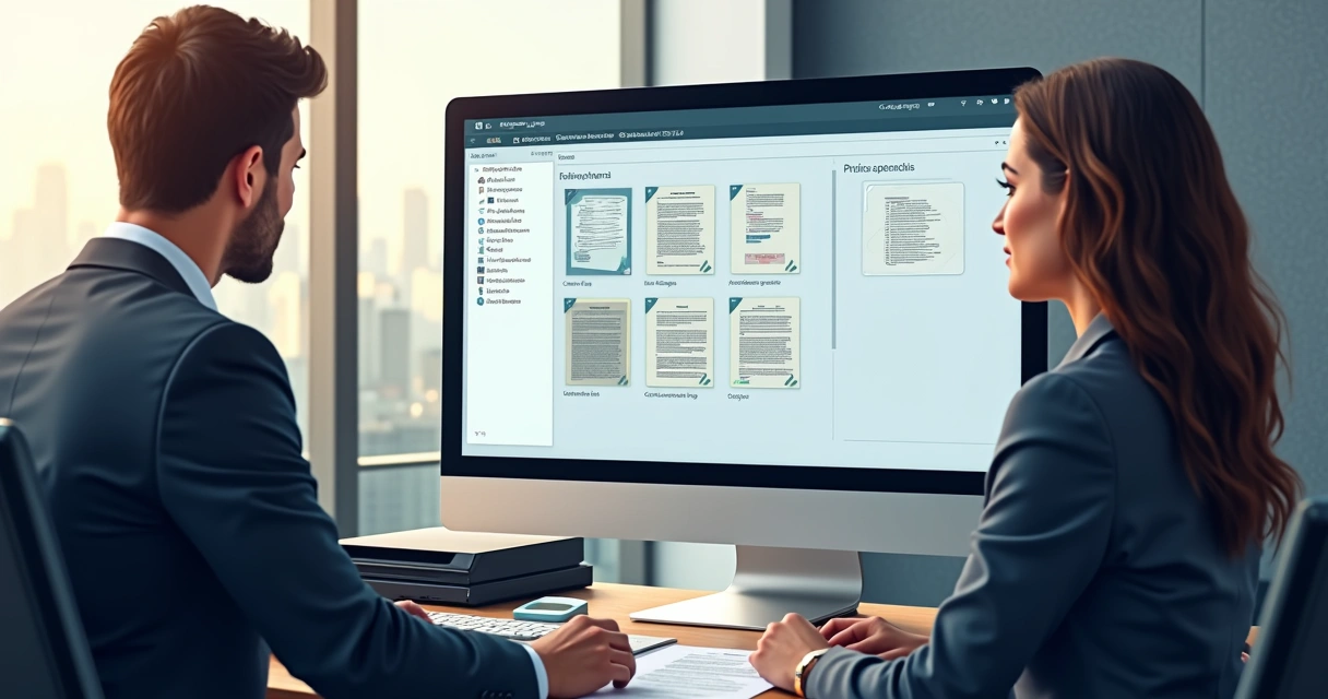 Plataforma digital mostrando documentos de permuta organizados em tela de computador 