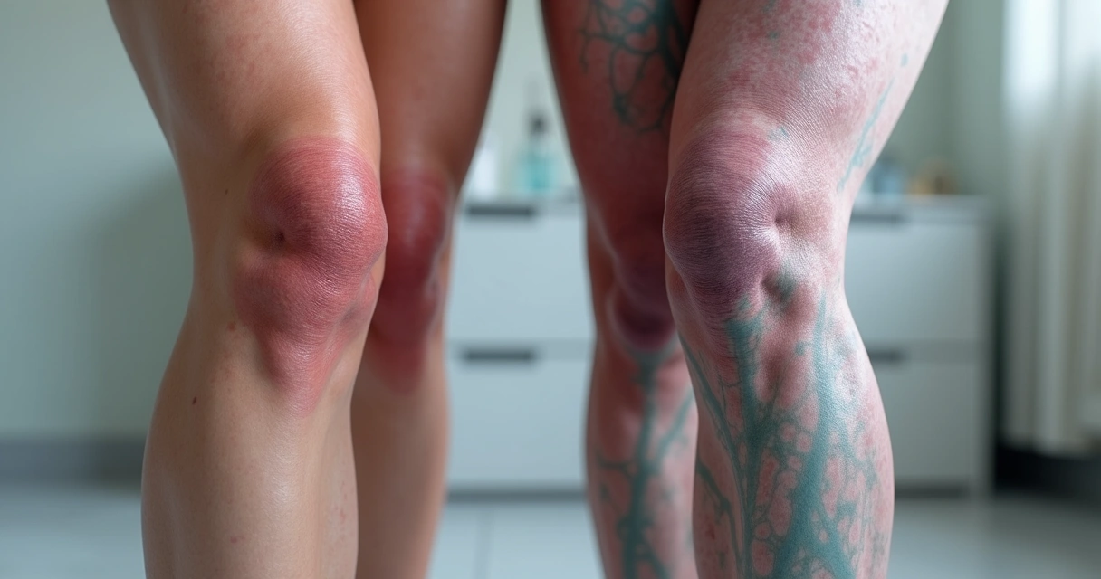 Perna mostrando microvarizes e varizes para comparação visual 