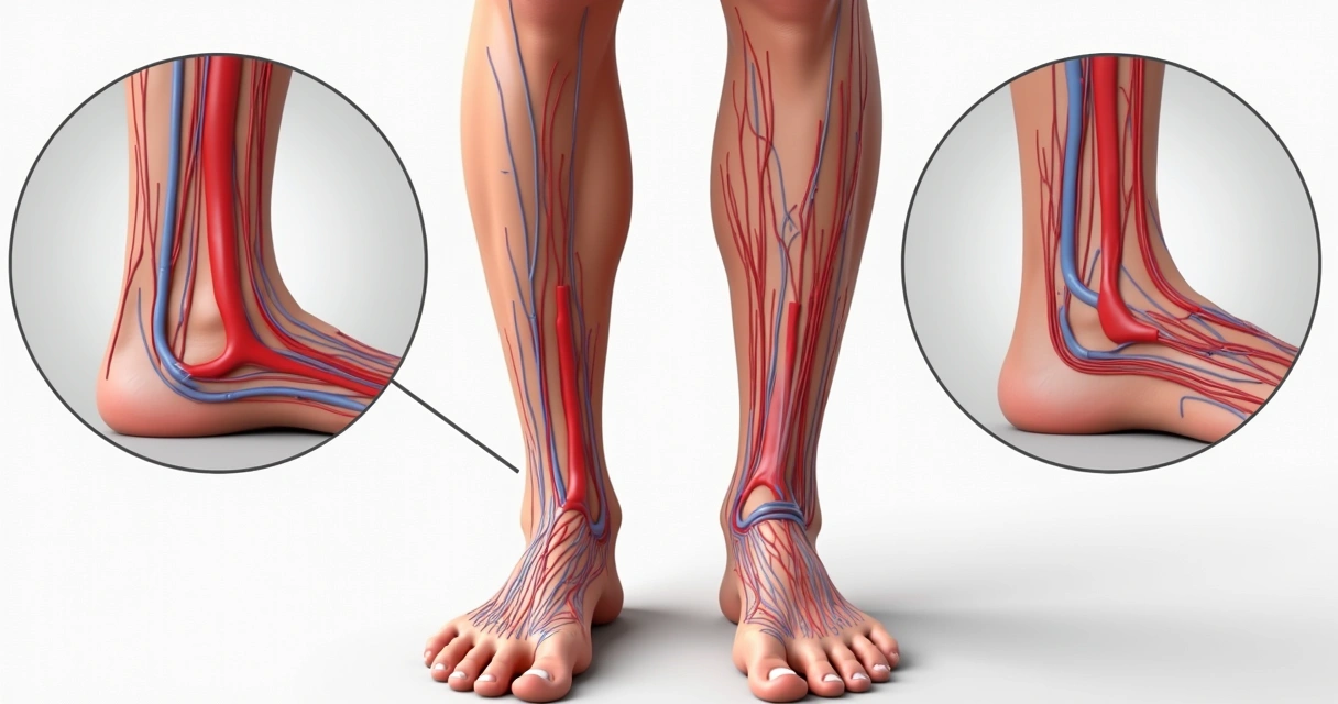 Representação gráfica de circulação sanguínea e vasos nas pernas