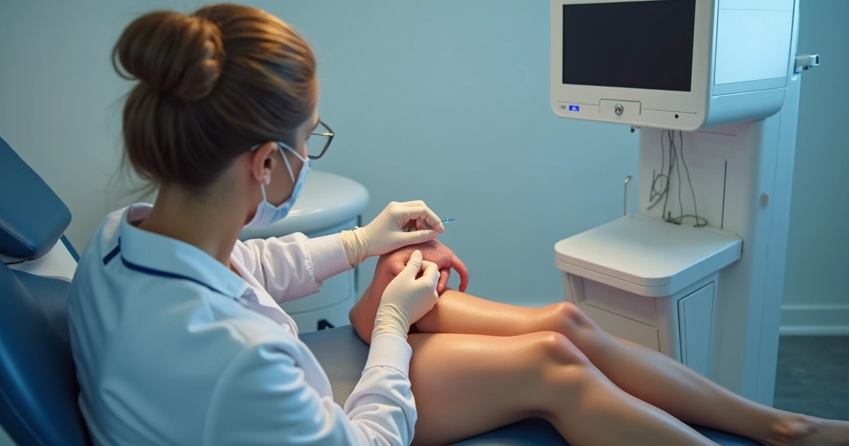 Procedimento vascular sem cicatriz visível na perna