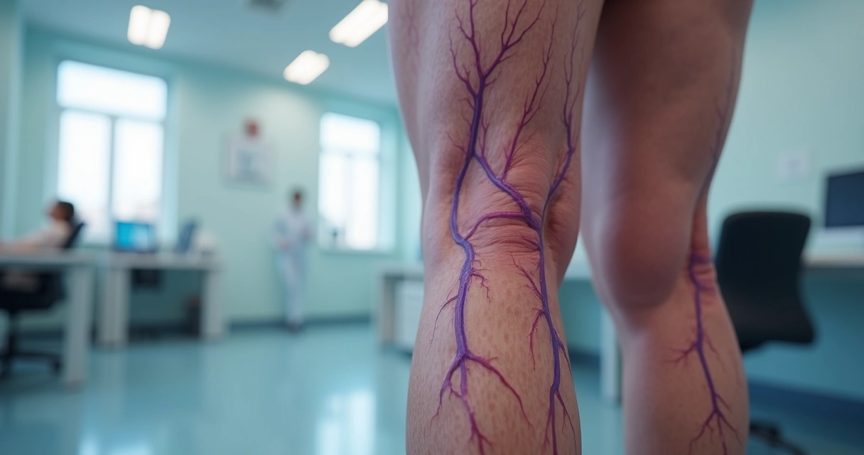 Detalhe de perna com varizes visíveis 