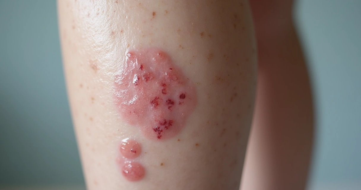 Perna com veias salientes, manchas roxas pequenas e vasinhos visíveis