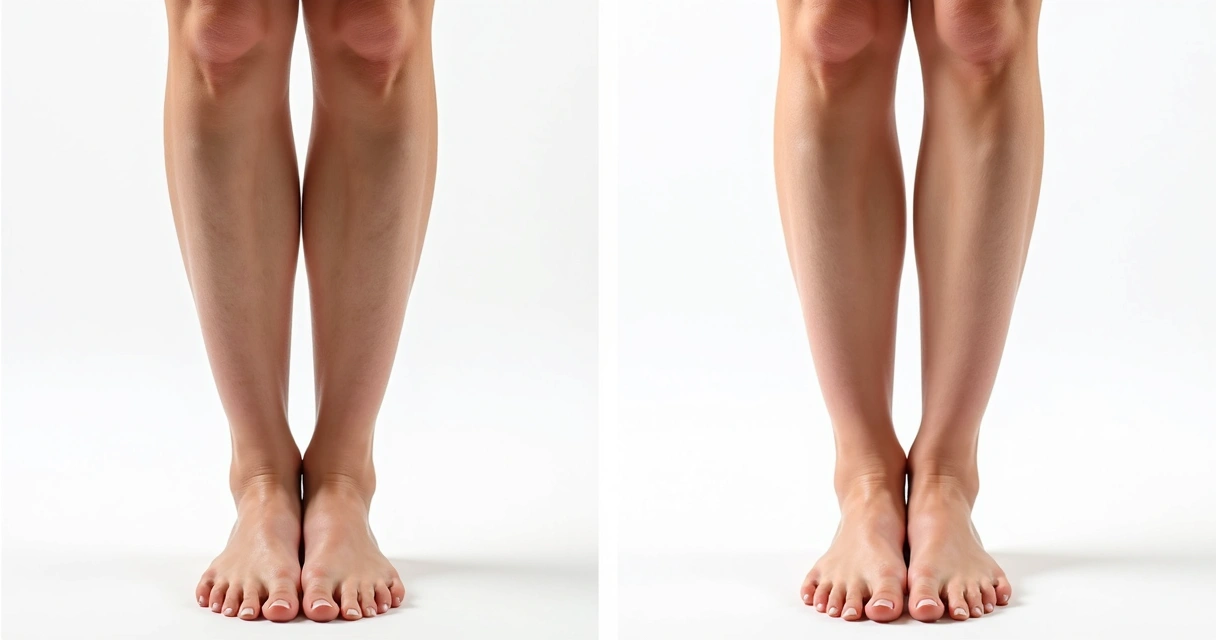 Comparação de pernas antes e depois de escleroterapia 
