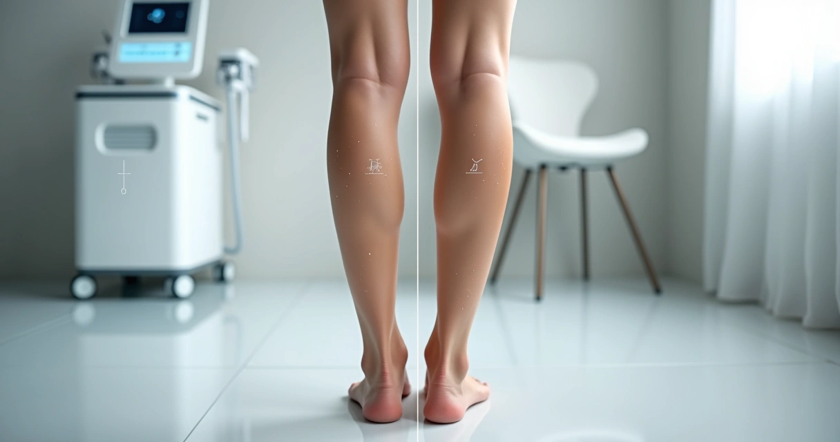 Comparação de pernas femininas antes e depois da secagem de vasinhos em ambiente moderno 