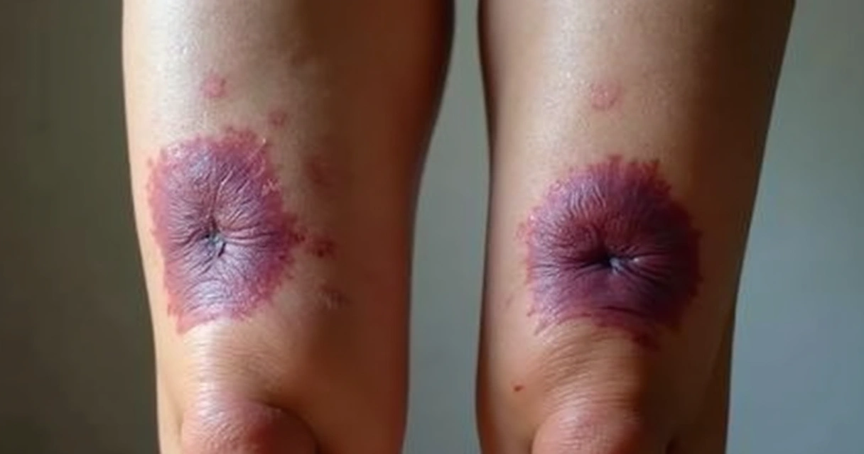 Pernas com manchas roxas e veias saltadas em foco 