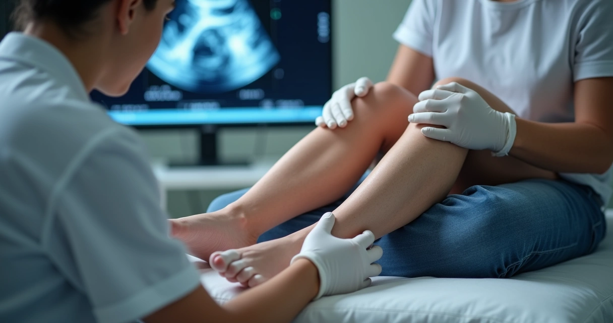Paciente realizando exame de ultrassom nas pernas 