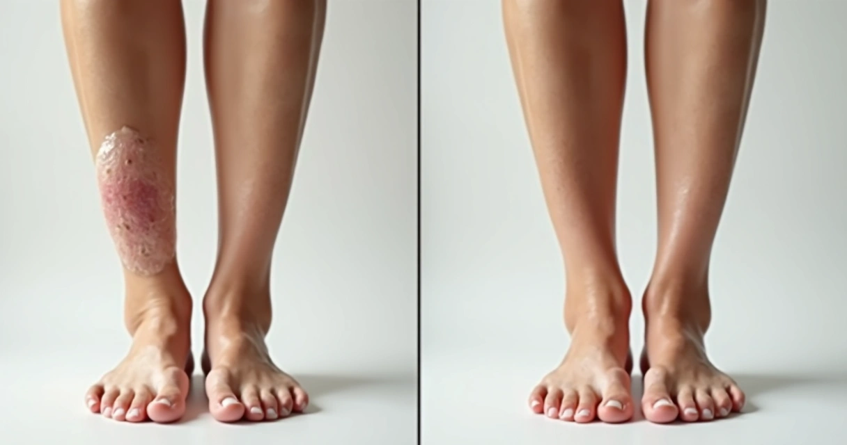 Comparativo de pernas femininas com e sem inchaço após drenagem linfática 