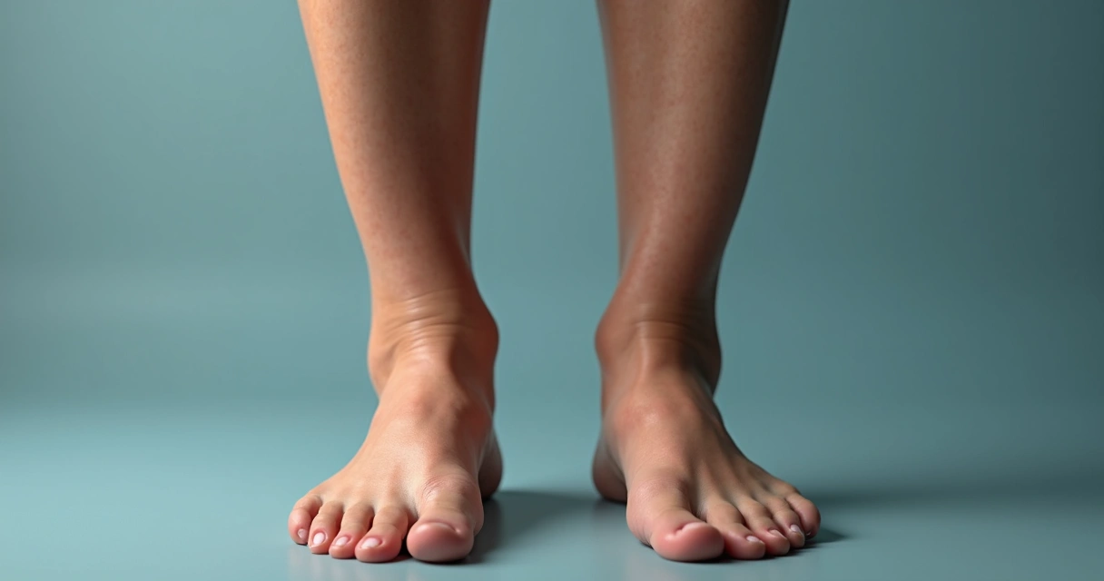 Pernas femininas com sinais de varizes evidentes, com destaque para tornozelos levemente inchados e aspecto de fadiga 