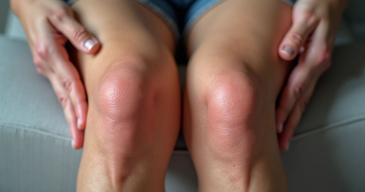 Pernas com varizes visíveis e mãos apontando locais afetados