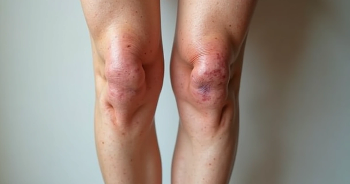 Pernas femininas com áreas de varizes visíveis e algumas regiões com vasinhos. 