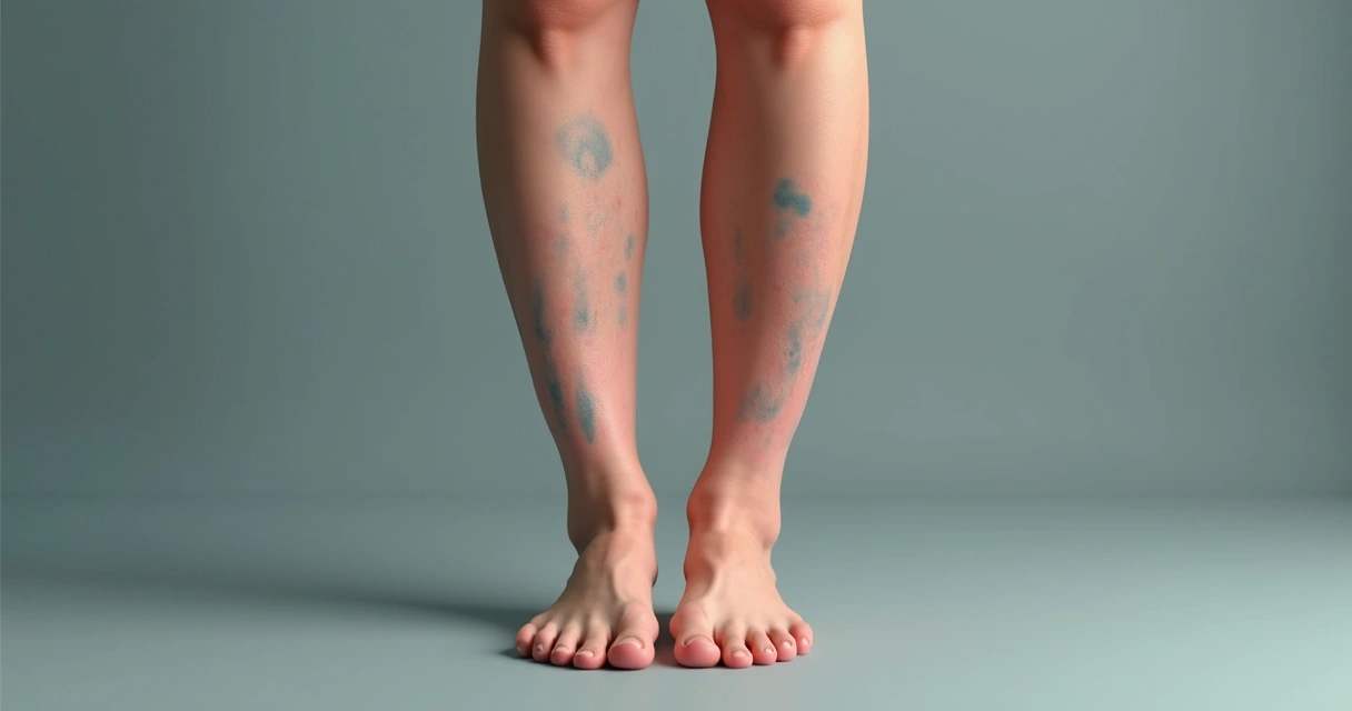 Pernas com veias dilatadas e sinais visíveis de inchaço