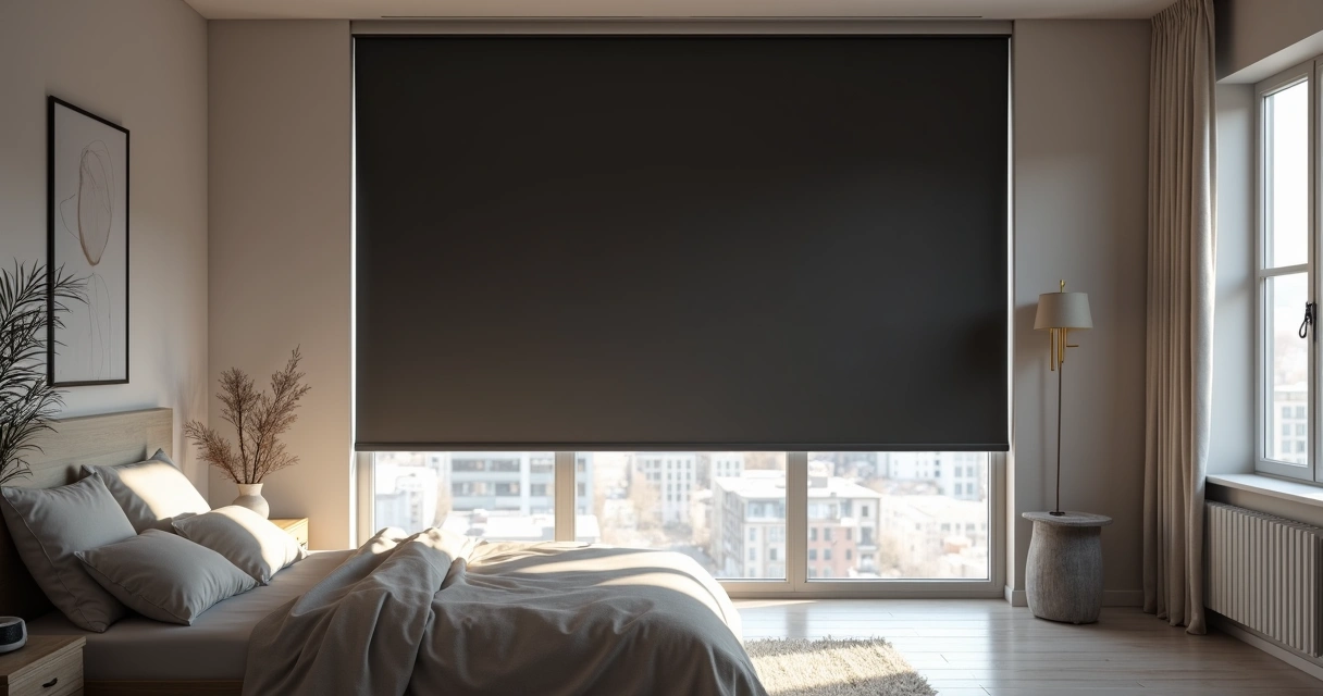 Quarto escuro com persiana blackout instalada na janela 