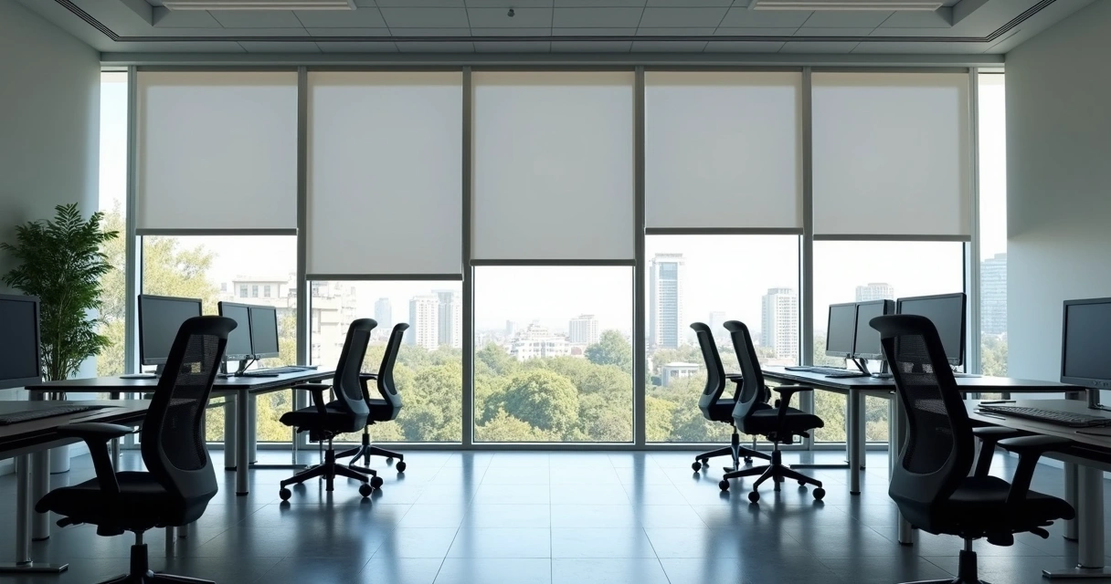 Persiana tela solar instalada em escritório moderno de Curitiba 