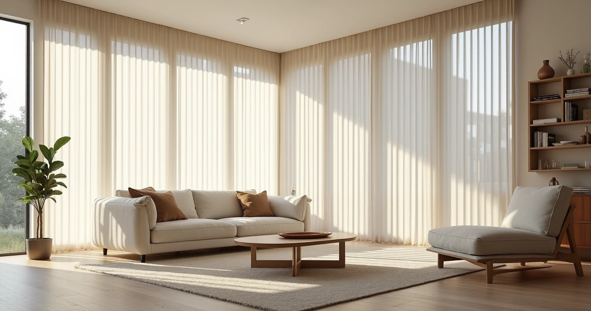 Persianas verticais de PVC instaladas em uma sala moderna