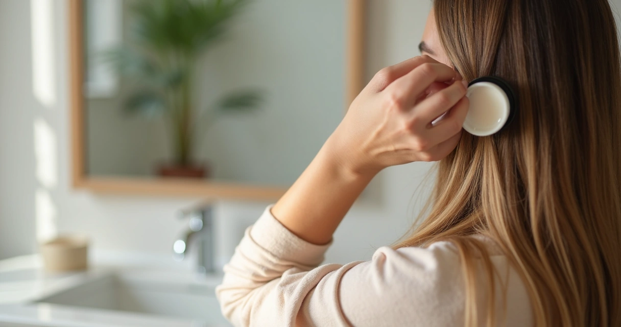 Person applying a hair mask at home